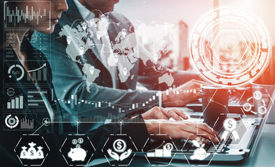 Finance and Money Transaction Technology Concept. Icon Graphic interface showing fintech trade...
