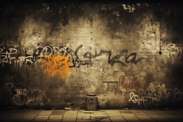 Grungy Wall with Graffiti, Urban Street Art, Textured Background