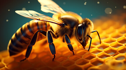 Close-up bee image - obrazy, fototapety, plakaty