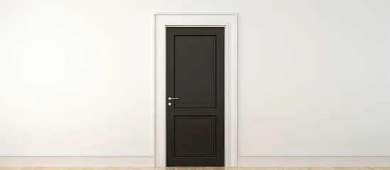 Foto auf Leinwand A minimalist room with a contrast of a black door against a white wall. The hardwood flooring complements the black door, creating a modern aesthetic © 2rogan
