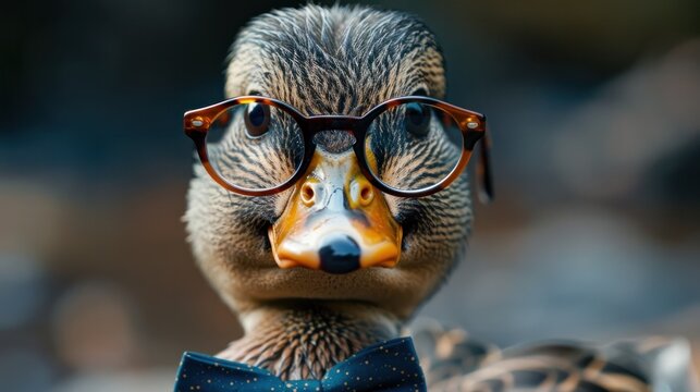 Quirky Duck with Glasses A Unique Avian Engaging in Amusing Behavior