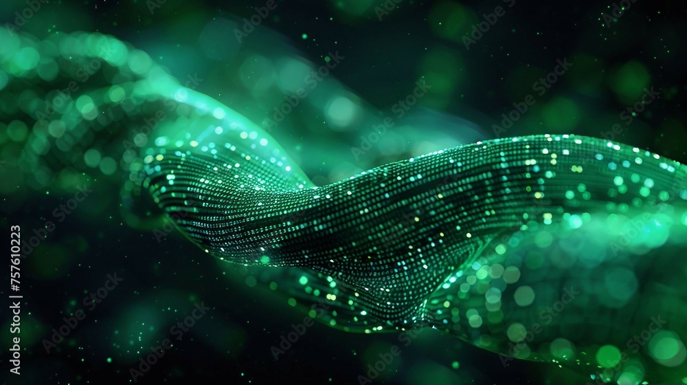 Poster a digital cable emerges from a vibrant, glowing green matrix of binary code. isolated on black backg