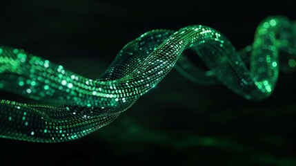 a digital cable emerges from a vibrant, glowing green matrix of binary code. isolated on black background.	
