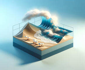 Maquette miniature d'une plage avec des vagues - obrazy, fototapety, plakaty