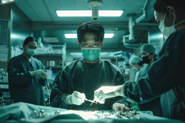 Skilled Asian surgeon in a modern operating room