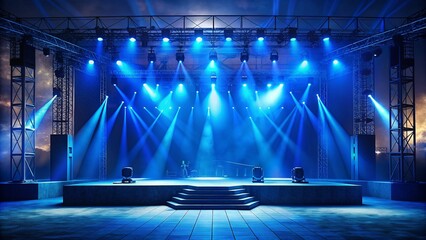 Rock concert stage lighting with blue colored spotlights