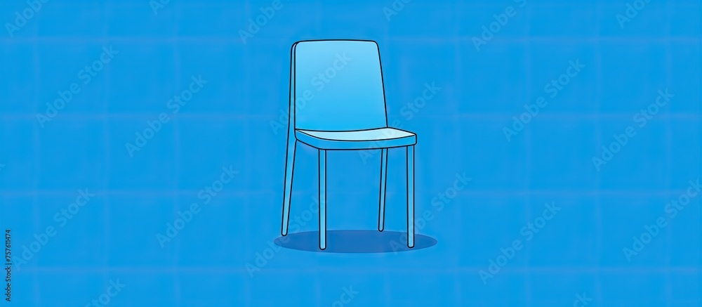 Poster a plastic chair in electric blue rests on an azure rectangular surface, creating a symmetrical and f
