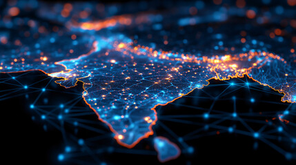 Digital globe focused on Asia/Middle East represents global networking, earthly connectivity, data transfer, info exchange, and global telecommunication