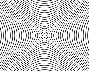 Concentric black and white circles background. Ripples texture, epicenter, sun burst, radar signal, sonar wave pattern. Simple vector illustration with hypnotic effect.