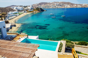 Awe villa (part of) for rent on one the best Greek islands of Mykonos -  pool and sun loungers. ...