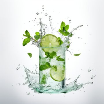 Refreshing Green Elixir: Lime and Mint Infused Drink. Image created by AI
