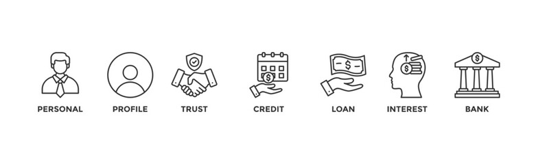Microcredit banner web icon vector illustration concept with icon of personal, profile, trust, credit, loan, interest and bank	 - obrazy, fototapety, plakaty