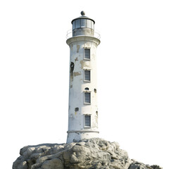 Maritime enchantment with the captivating image of a majestic lighthouse, a beacon of hope amidst the vast seas. Transparent png, add your own background. - 757614209