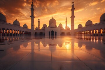 Golden Light at Mosque - obrazy, fototapety, plakaty