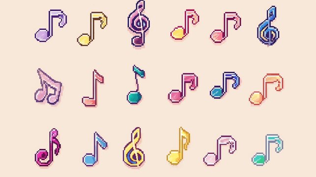 A collection of pixelated musical notes