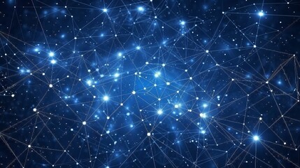 Obraz premium Abstract futuristic molecules design with geometric patterns on dark blue background.