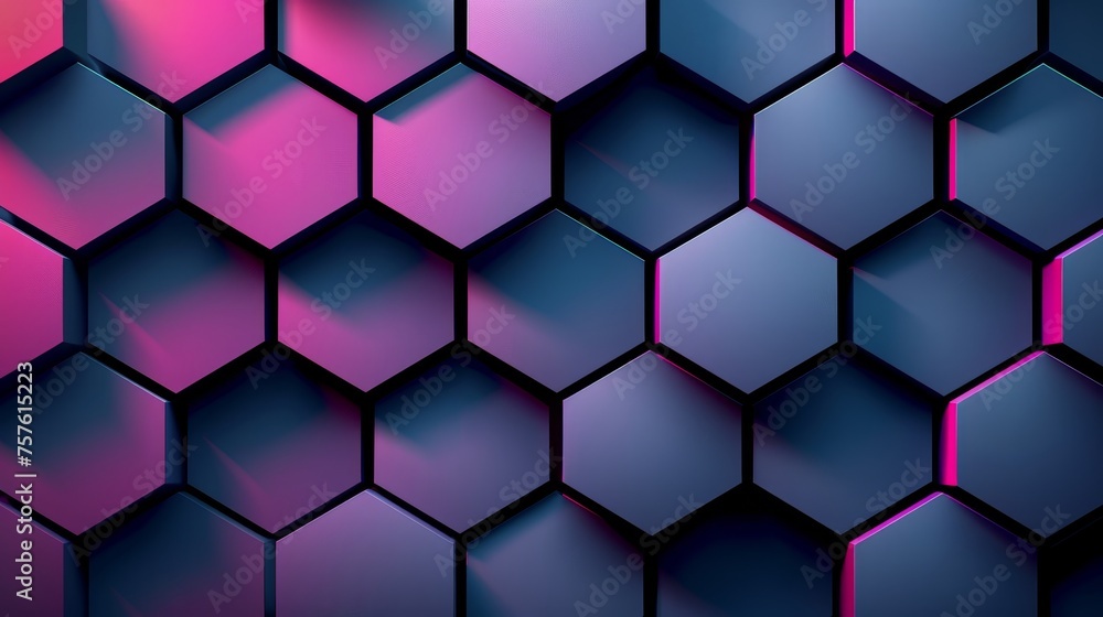 Poster vivid neon hexagons pattern on a dark backdrop, perfect for artistic and design projects.
