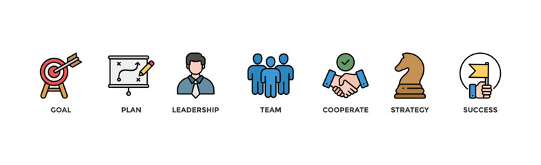 Mission banner web icon vector illustration concept with icon of goal, plan, leadership, team, cooperate, strategy and success	