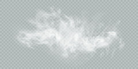 White vector smoke, cloudiness, fog or smog background. Fog or smoke isolated on transparent background with special overlay effect. Vector