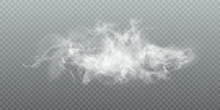 White vector smoke, cloudiness, fog or smog background. Fog or smoke isolated on transparent background with special overlay effect. Vector