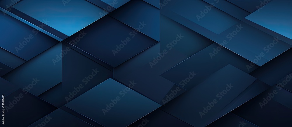 Poster a dark electric blue background with a geometric pattern of squares, rectangles, and triangles, crea