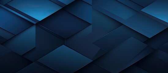 Fototapeta premium A dark electric blue background with a geometric pattern of squares, rectangles, and triangles, creating symmetry. The flooring is made of composite materials with a glossy glass finish