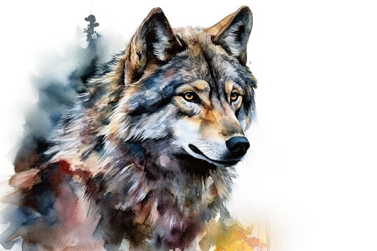 multicolor painting paper animal close up illustration Wolf wild color background