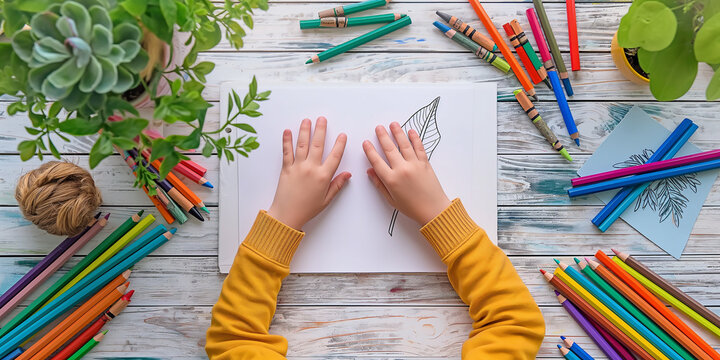 child drawing with pencils