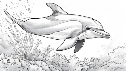 Dolphin Coloring Page in light grayscale