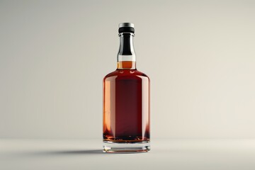 Bottle of premium alcohol, amber color, isolated on white background. A bottle Of Whiskey. A bottle of elite alcohol in amber color, highlighted on a white background