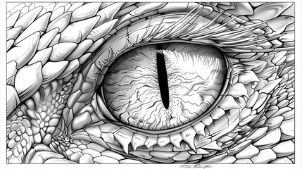 Dragon Eye Coloring Page in Light Grayscale - obrazy, fototapety, plakaty