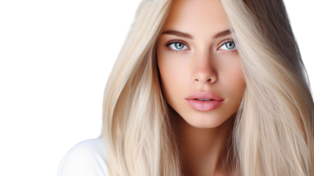 Close up face of beautiful Caucasian woman with blue eyes, isolated cutout people on transparent background - Powered by Adobe