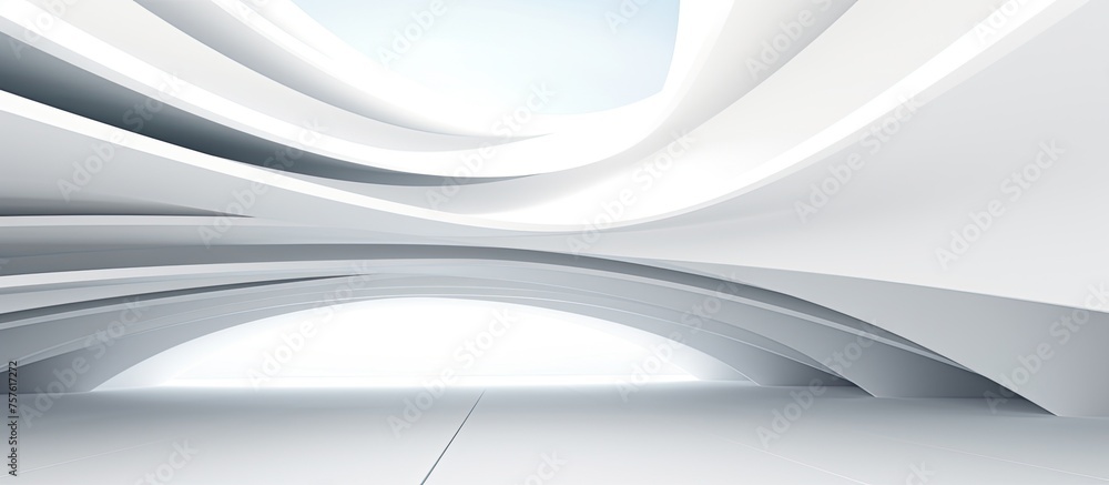 Poster a monochrome 3d rendering of a futuristic building with a bridge in the middle, featuring automotive