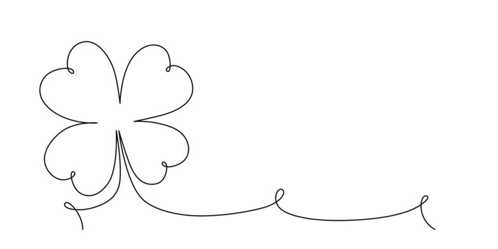 Clover flower banner for Saint Patrick day - good lucky symbol, single line. Vector stock minimalism illustration isolated on white background for design template invitation frame. Editable stroke.