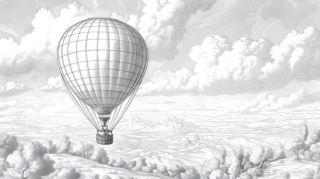 hot air Balloon coloring page in black and white