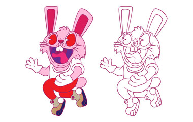 cute animal doodle illustration for coloring page drawing book