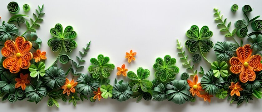 White background with paper four-leaf clovers for St. Patrick's Day, copy space