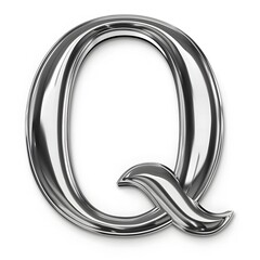 Shiny Silver letter q on White Background
