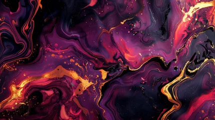 Fototapeten Luxury abstract fluid art painting in alcohol ink technique. Glowing golden veins. Beautiful purple swirl pattern. Background for banner, postcard, design © Viktoria Tom