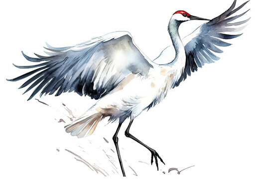 crane White illustration white background isolated watercolor