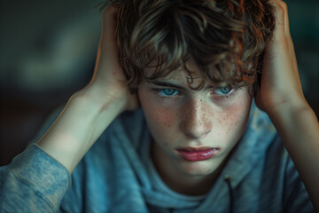 Portrait of a depressed teen. Ai generated image