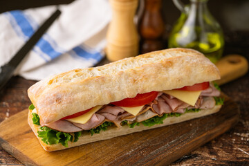 submarine sandwich with turkey and black forest ham