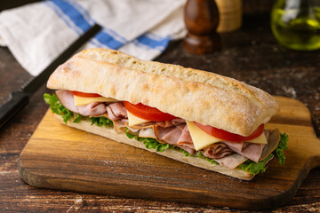 submarine sandwich with turkey and black forest ham