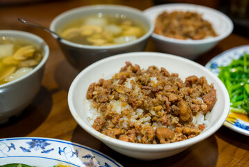 Obraz na płótnie Canvas Taiwanese cuisine sweet soy sauce minced pork rice