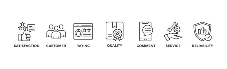 Feedback banner web icon vector illustration concept with icon of satisfaction, customer, rating, quality, comment, service and reliability	