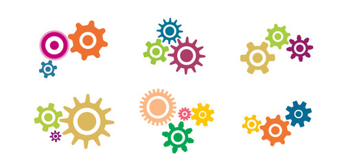 Colorful gears icon vector set. Cogwheels collection, technology concept illustration to use for business, teamwork, industrial machinery, strategy concept projects. 