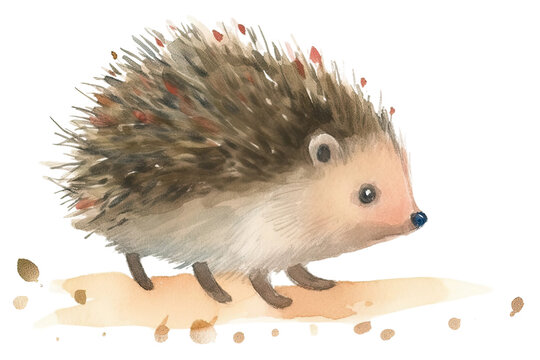 hedgehog watercolor walking Watercolour hand side baby painted view cute illustration