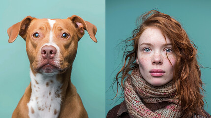 divertida série de fotografias revela a incrível semelhança entre algumas pessoas e seus cachorros  - obrazy, fototapety, plakaty