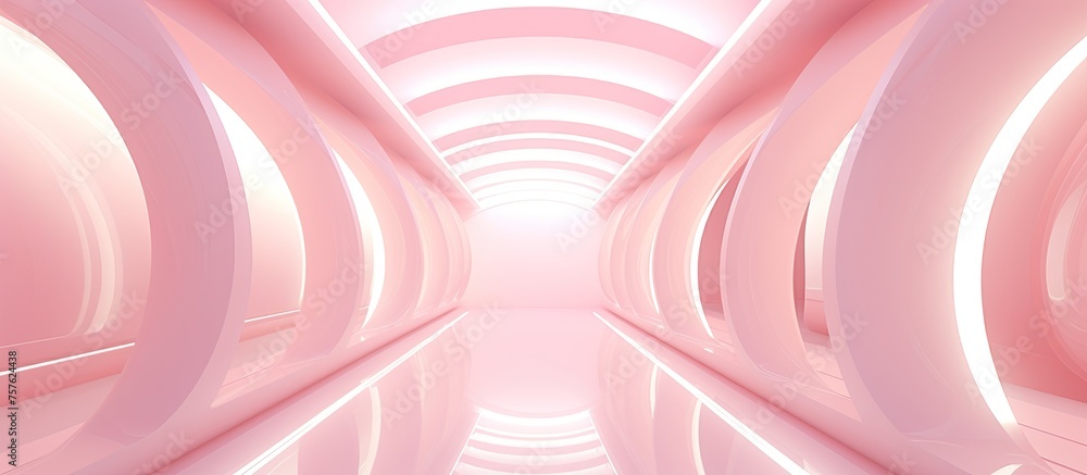 Aufkleber a 3d rendering of a tunnel with pink and purple tints and shades, featuring a magenta light at the e