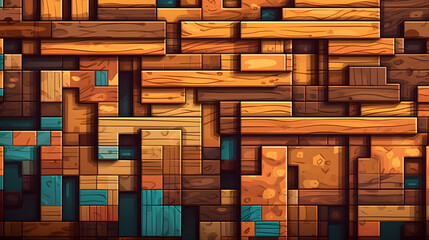 In the pixelated setting, a meticulous pattern of wooden logs creates a sense of order and stability. Each log is carefully detailed to showcase its individual texture and intricate design.